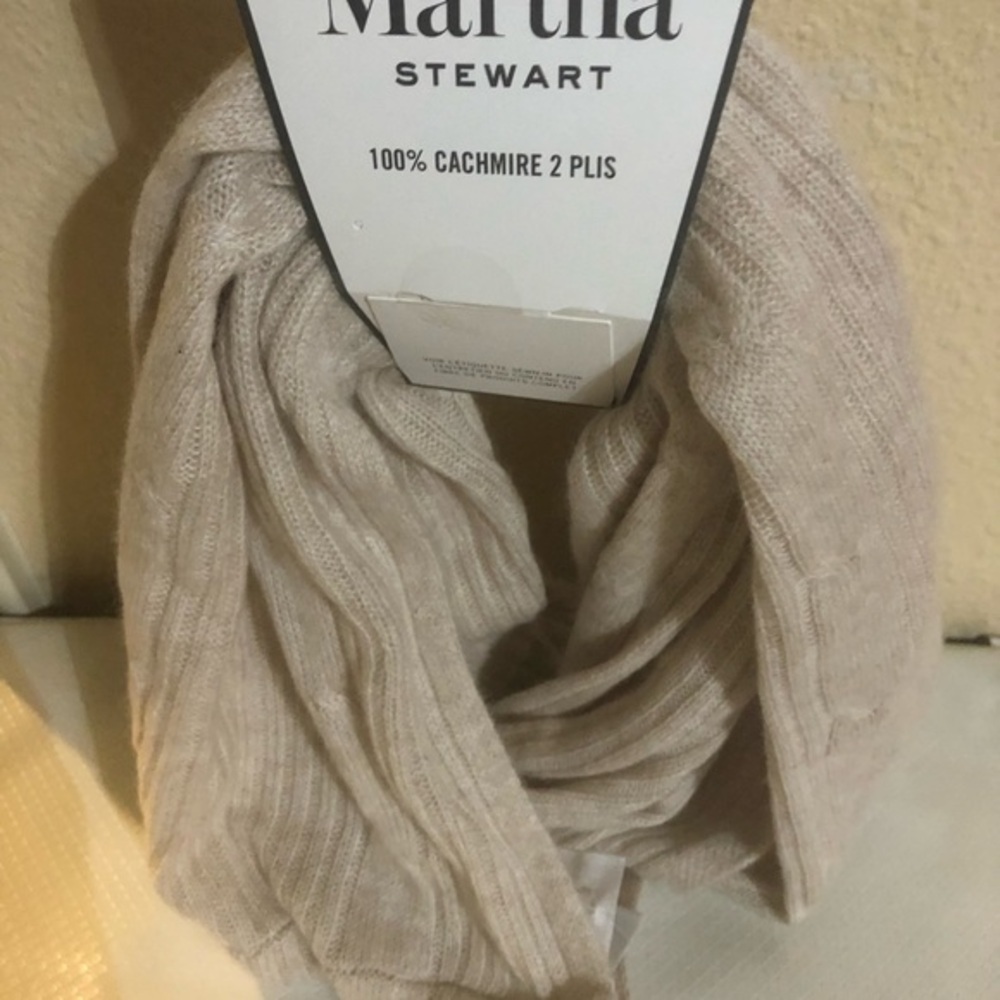 Martha Stewart 2-ply cashmere luxury Beige infinity plush winter scarf new